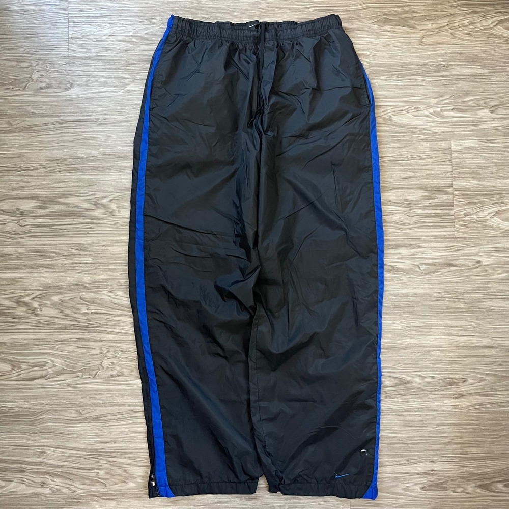 Nike Vintage Black Blue Stripe Windbreaker Track Pants XXL Mens Zip Cuff Lining